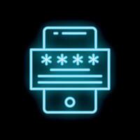Neon icon of smartphone showing password protection with asterisks vector