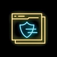 Neon cyber security icon showing a shield protecting webpages vector