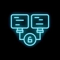Neon servers network sharing secured data with lock icon vector