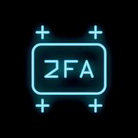 Blue glowing neon 2fa icon illustrating two factor authentication security concept vector