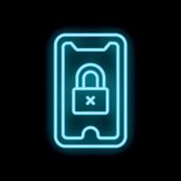 Neon icon of smartphone showing locked screen with closed padlock vector