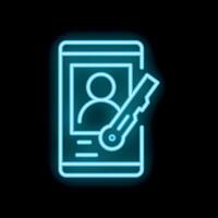 Neon icon of smartphone displaying user profile being unlocked with a key vector