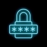 Neon padlock showing password protected access with asterisks on black background vector