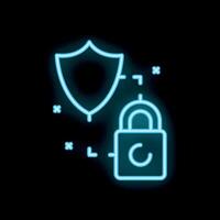 Neon cyber security system protecting with shield and lock icon vector
