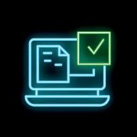 Neon icon of laptop displaying document receiving check mark approval vector