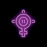 Neon female symbol with pause button glowing on dark background vector