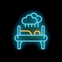Neon icon of person sleeping in bed under rain clouds vector