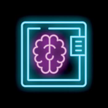 neón icono de cerebro trabajando y Procesando datos en computadora vector