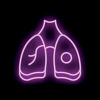 Neon style icon of human lungs glowing on black background vector
