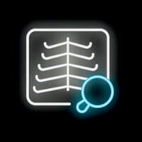 Neon icon of magnifying glass examining x ray image vector