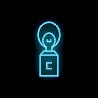 Blue neon sign of a light bulb emerging from a square with the letter c on a black background vector