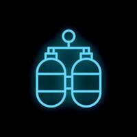 Neon oxygen tank icon glowing against a dark background vector