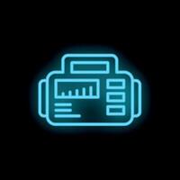 Blue neon sign depicting a radio cassette player on a black background vector