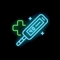 Neon style icon of electronic thermometer showing high temperature vector