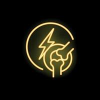 Neon sign representing joint or bone pain with lightning bolt symbol vector