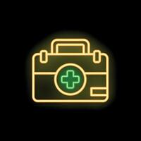 Glowing neon line first aid kit icon isolated on black background with alpha channel vector