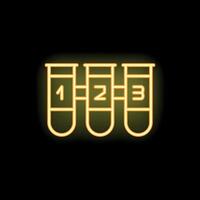 Neon icon of three test tubes with numbers representing experiment steps vector