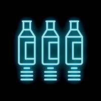 Neon icon of three bottles standing on shelves on black background vector