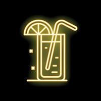 Glowing neon sign of refreshing cocktail with straw and citrus slice vector