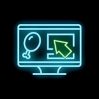 Neon online food ordering with mouse cursor clicking roasted chicken leg on computer screen vector