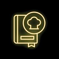 Neon icon of cookbook with chef hat representing culinary skills vector