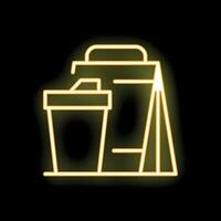 Neon sign showing coffee cup and blank menu board on black background vector