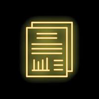 Neon yellow document icon glowing on black background vector