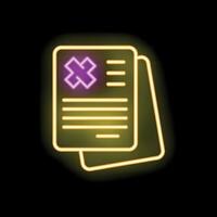 Neon icon of documents with delete sign for user interface of modern applications vector