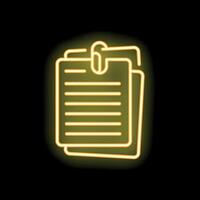 Neon icon of documents attached with paperclip glowing yellow vector