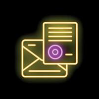 Neon icon of certified mail envelope with stamp representing online certified mail message vector