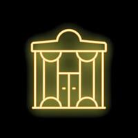 Yellow neon sign of building with columns and canopy on black background vector