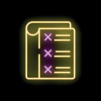 Neon icon of book with check marks representing completed tasks vector