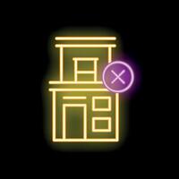 Neon sign showing a building being cancelled with a cross mark vector