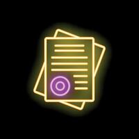 Neon icon of documents with stamp representing agreement or contract vector