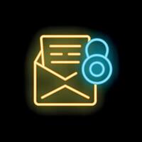 Neon icon of mail envelope with lock representing secure email service vector