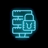 Neon server icon representing data security and protection vector
