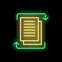 Neon icon of documents being exchanged with up and down arrows vector