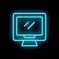 Neon computer monitor icon glowing on dark background vector