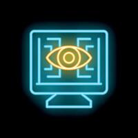 Neon computer icon representing computer vision technology vector