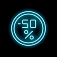 Neon sign showing fifty percent discount on black background vector