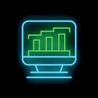Neon computer screen showing growing bar chart on black background vector