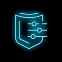 Neon shield icon representing security settings protecting data vector