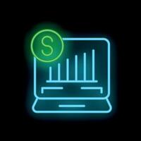 Neon style icon showing laptop displaying growing bar chart and dollar symbol vector