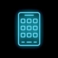 Neon blue smartphone glowing on black background vector