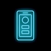 Blue neon smartphone showing mobile app interface on black background vector