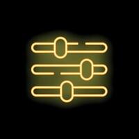 Neon icon of three horizontal sliders adjusting options vector