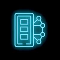 Neon icon of mobile phone connecting to network sharing data vector