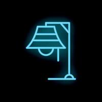 Blue neon sign depicting a bedside lamp with a striped lampshade on a black background vector