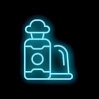 Neon sign of a futuristic cosmetic product with its lid open and levitating vector