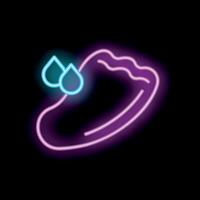 Neon icon of a wet shoe getting dry with water drops falling off vector